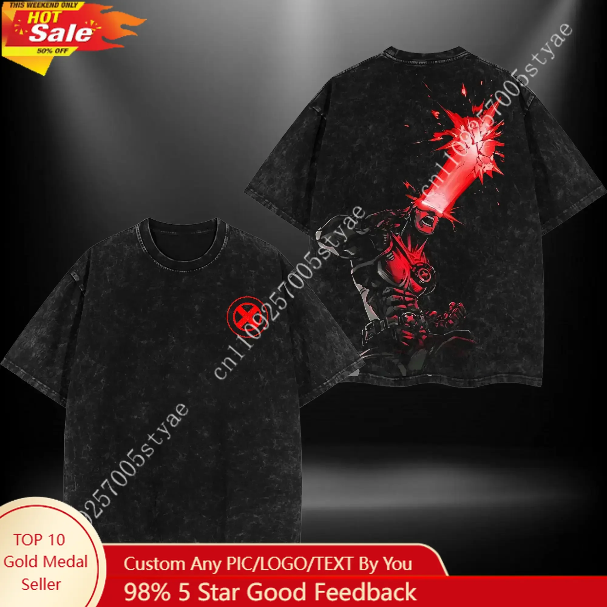 Camiseta Oversize Ligera con Doble Estampado Cyclops MCU X Mutants, Lavado Ácido, Diseño Gráfico de Programa de TV, Algodón, Regalo para Amantes de los Cómics