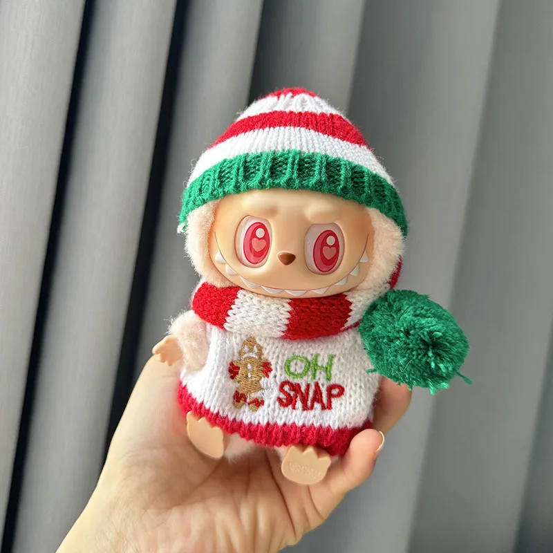 Mini roupas de boneca de pelúcia acessórios para coreia kpop labubu v2 ídolo sentar para baixo festa de natal biscoito homem amor chapéu roupas