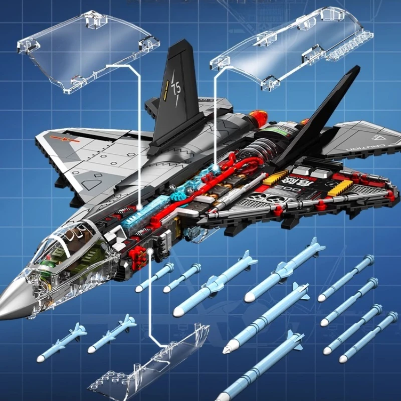 ตัวต่อ SEMBO รุ่น J-35 เครื่องบินรบสตีลธ์ แบบประกอบได้ รุ่นครึ่งตัว มองเห็นมุมมอง ของเล่นเสริมพัฒนาการ ของขวัญวันเกิด