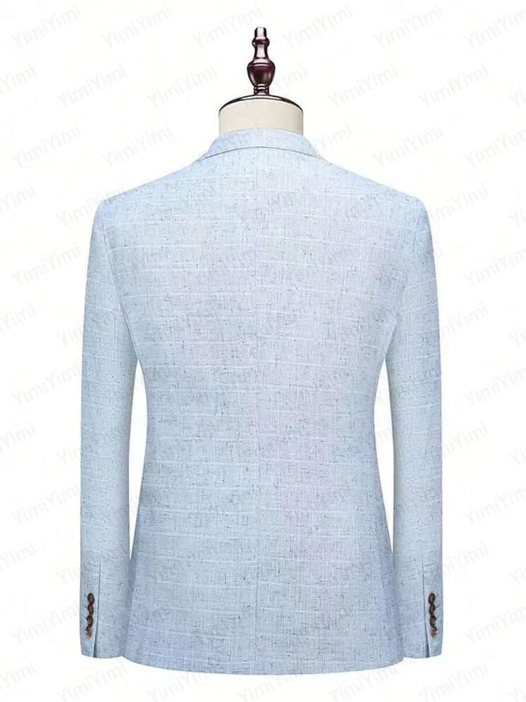 Elegant Men's Suits Double Breasted Peaked Lapel Slim Fit Wedding Blazer 2 Pieces Set Male Tuxedo Suit Prom Jacket Customized