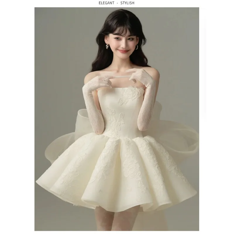 GIYSILE 2025 新白のウェディングドレスチューブトップノースリーブ弓セクシーなフォーマルドレス女性エレガントなパーティードレス女性イブニング