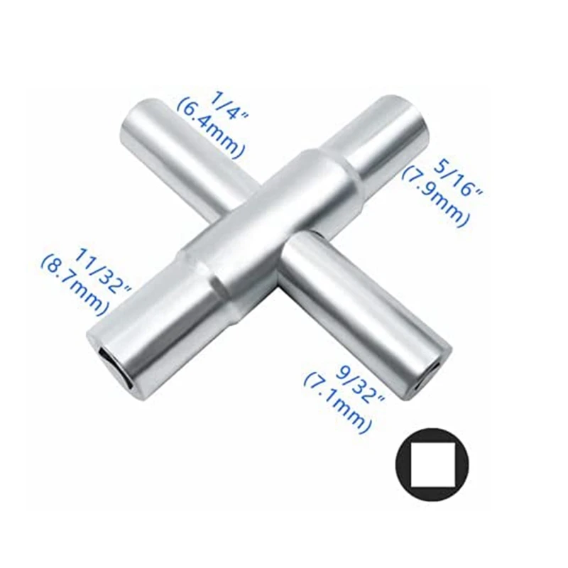 2Pcs 4-Way Sillcock Key Steel Sillcock Wrench Silver Water Utility Key For Hose Bib Spigot Valve