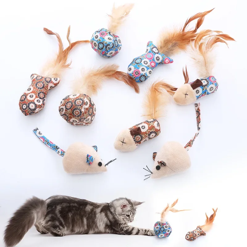 Cat Toy Mouse Feather Contains Mint Fragmented Flowers Series Cat Self Hi Toy Pet Supplies