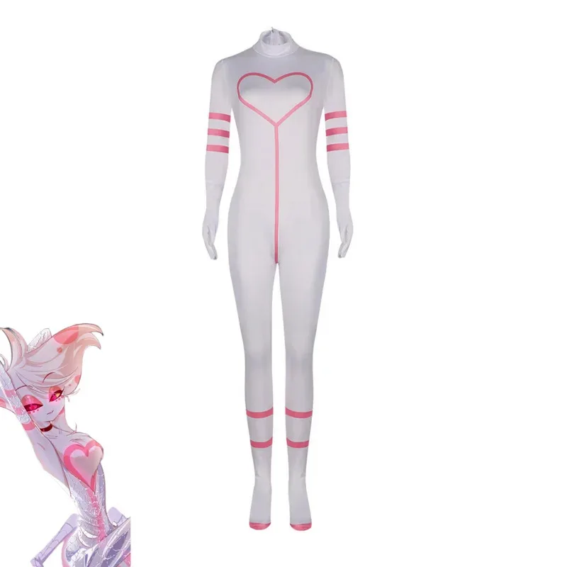 

asdh8@Anime Angel Cosplay Costume White Pink Tight Fitting Long Sleeves Jumpsuits Wig Adult Woman Sexy Carnival Halloween SuitCO
