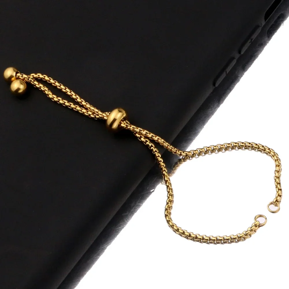 3pcs Stainless Steel Gold Slide Bracelets Coulissant Adjustable Chains Bracelet with Rubber Beads for Jewelry Making Accessories