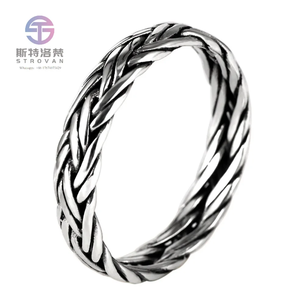 

Vintage 925 Sterling Silver Braided Ring for Men and Women Thai Silver Wholesale for Lovers Femme