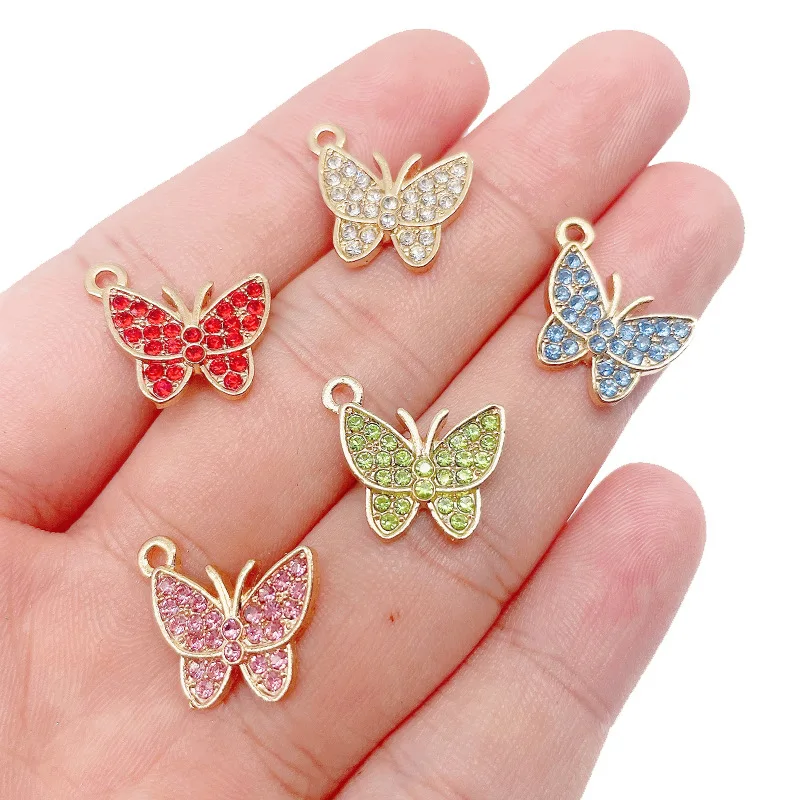 20 pcs/lot Fashion Full Rhinestone Butterfly Pendant Making Accessories Charms for Women Necklace Handmade DIY Jewelry