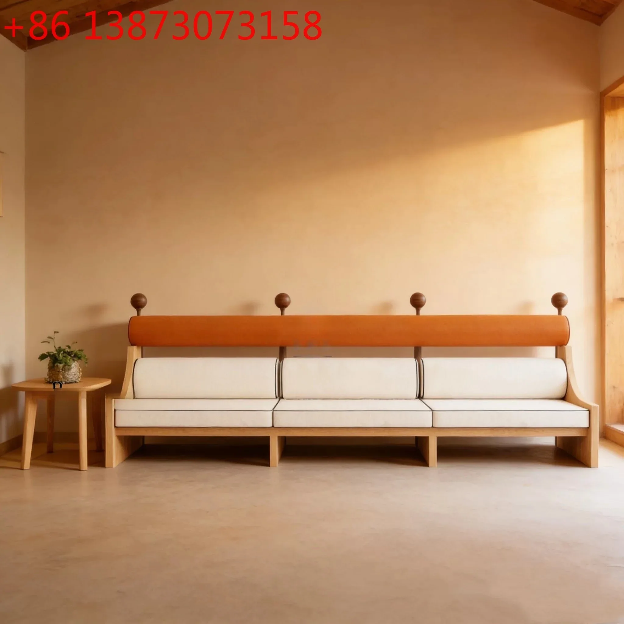 Laoqianfeng solid wood fabric living room straight row medieval sales office exhibition hall sofa