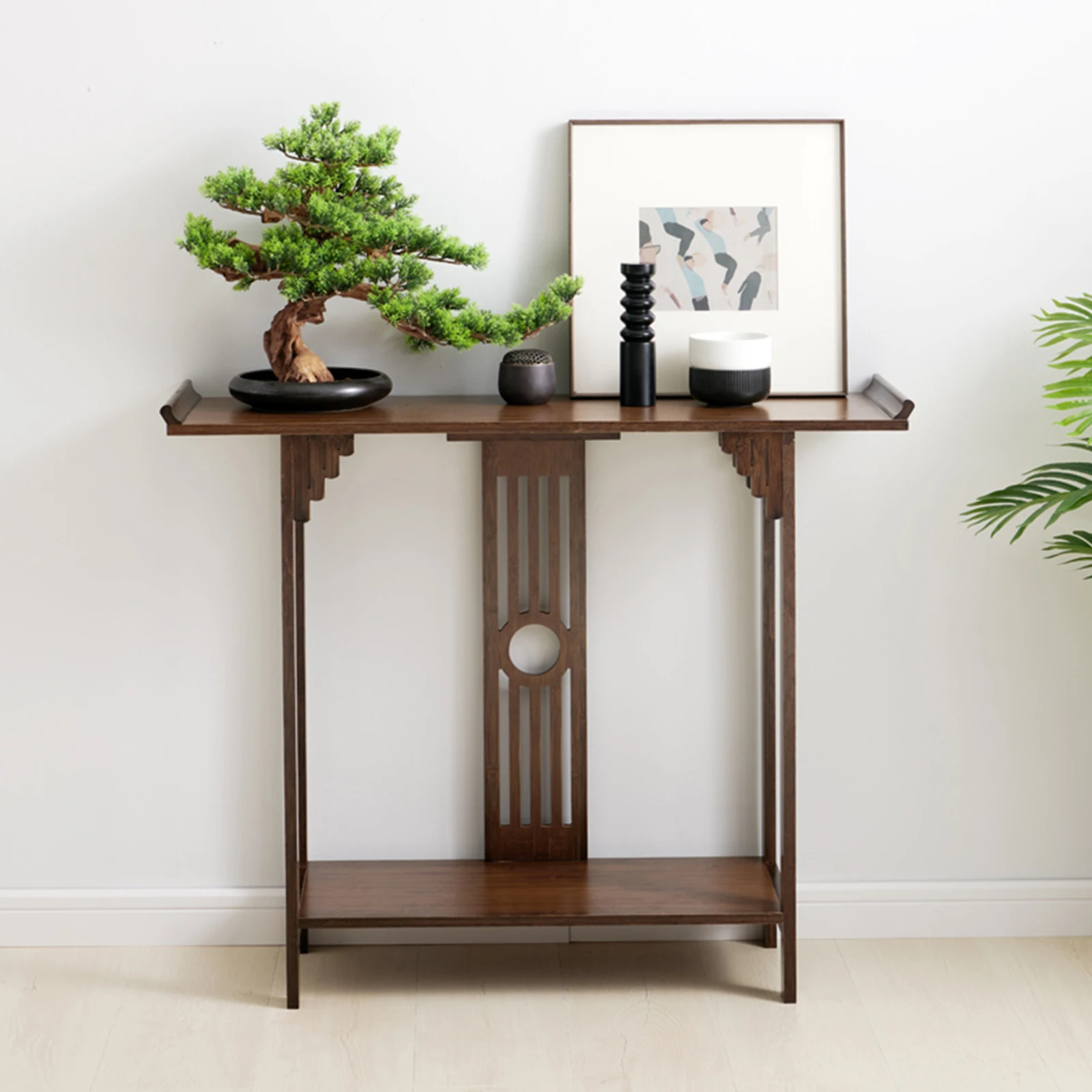 CNCEST Wood Console Table 2-Tier Narrow Entrywaty Table Long Sofa Table Long Accent End Table Sideboard