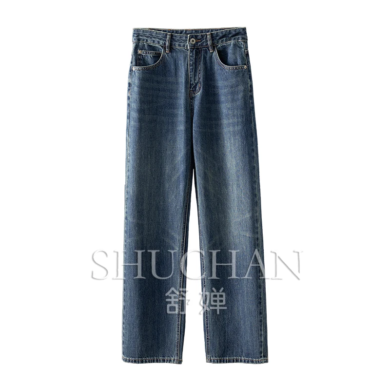 

Early Autumn Retro Blue High-waisted Straight-leg Jeans Women 100% Cotton Pantalones De Mujer Women High Waist Jeans