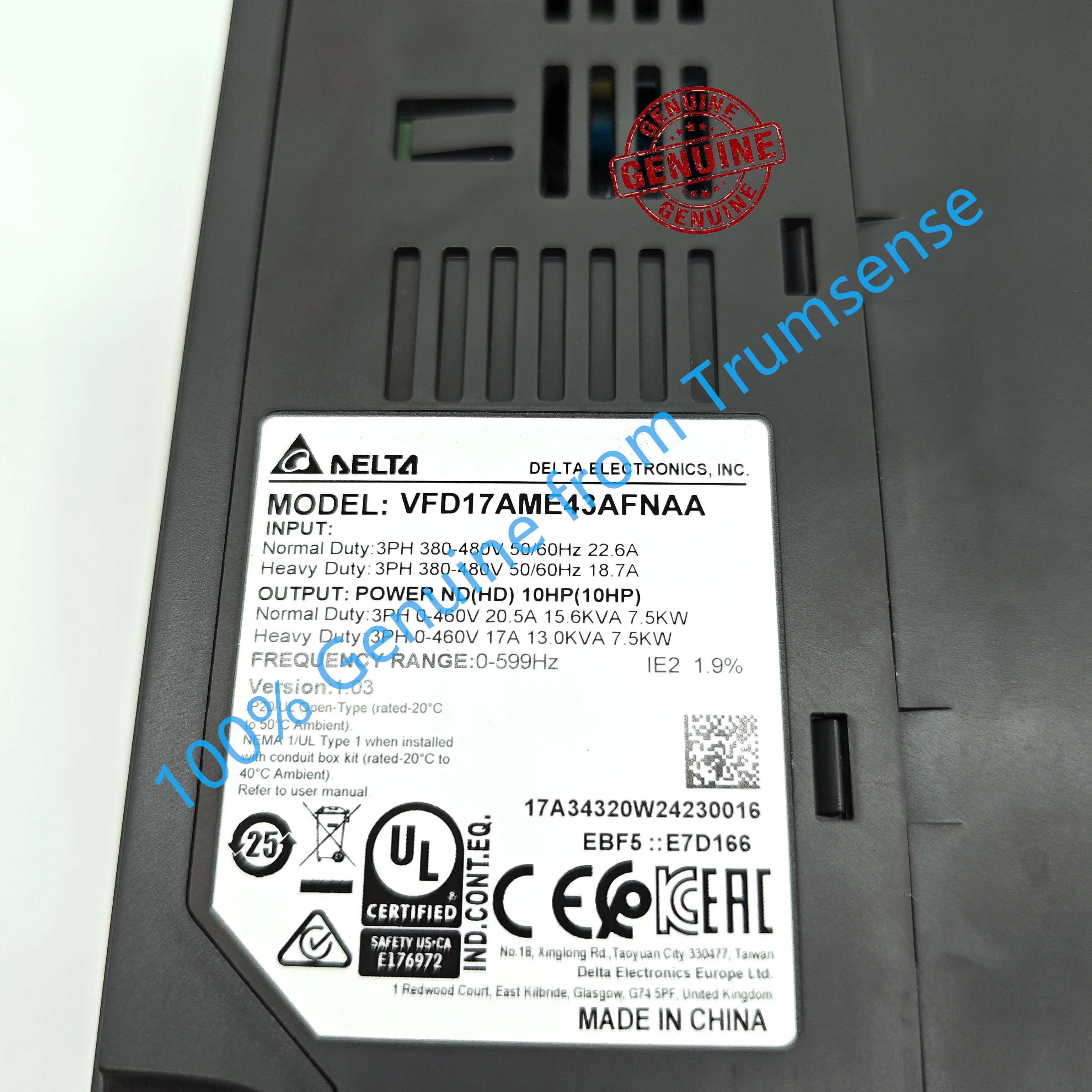 Imagem -02 - Inversor Vfd17ame43afnaa Vfd17ame43afnaa 460v Fase ac 380v a 480v Corrente de Saída 17a com Filtro Emc Embutido Peça Vfd-me300