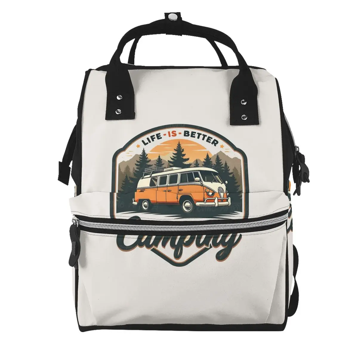 CamperVan Happy Camper Student Backpack School Bag Hiking Travel Daypack for Men Women Bookbag Shoulder Bags