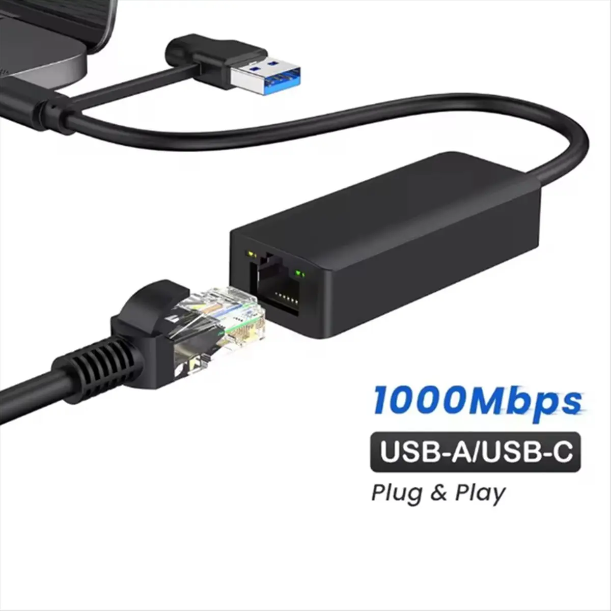(DT37) 2-in-1 1000Mbps Network Card USB Type-C to RJ45 Adapter USB 3.0 Network Card Converter for PC Laptop