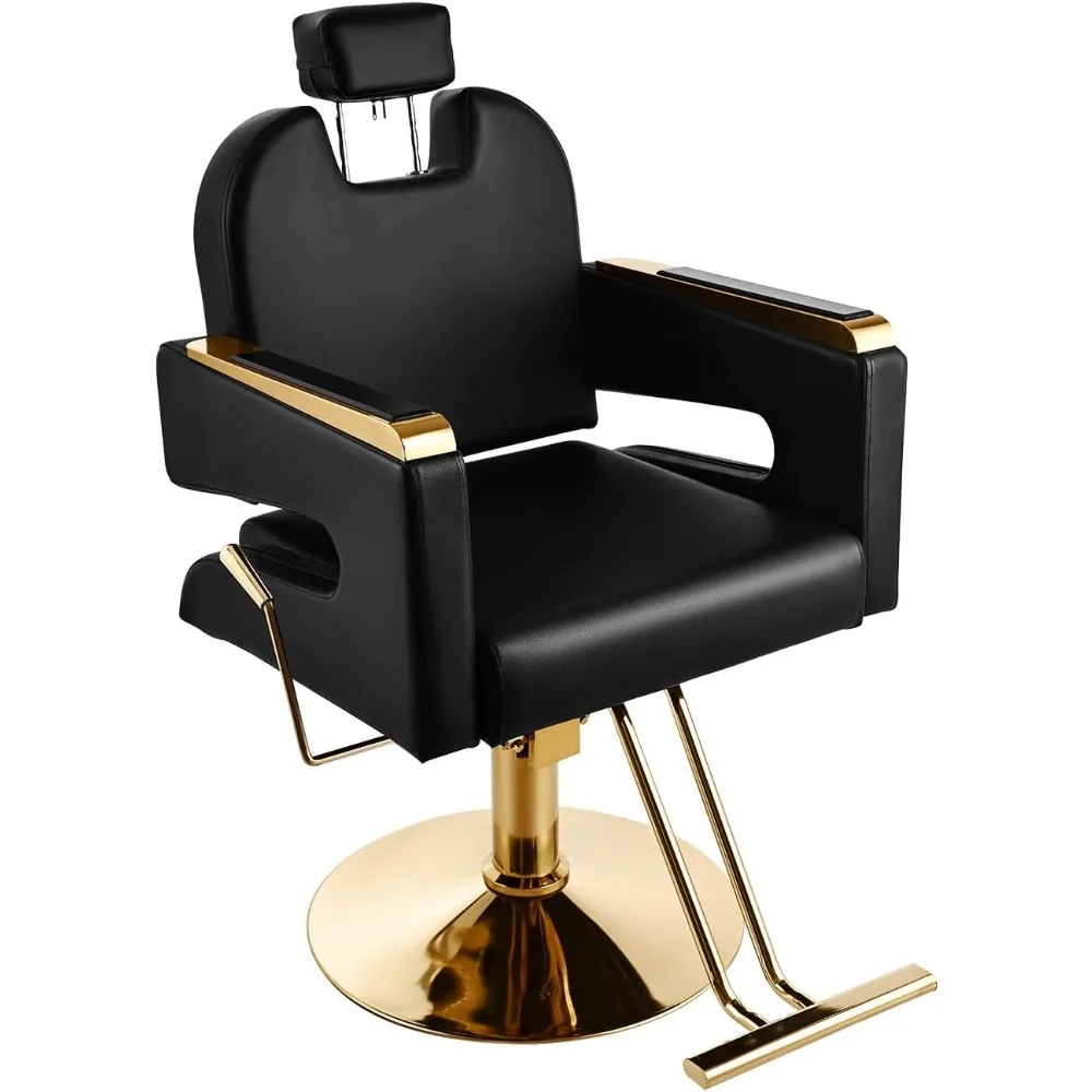 Silla de salón: sillón de peluquero giratorio de 360 grados para estilista, equipo de champú multifunción para barbería, negro