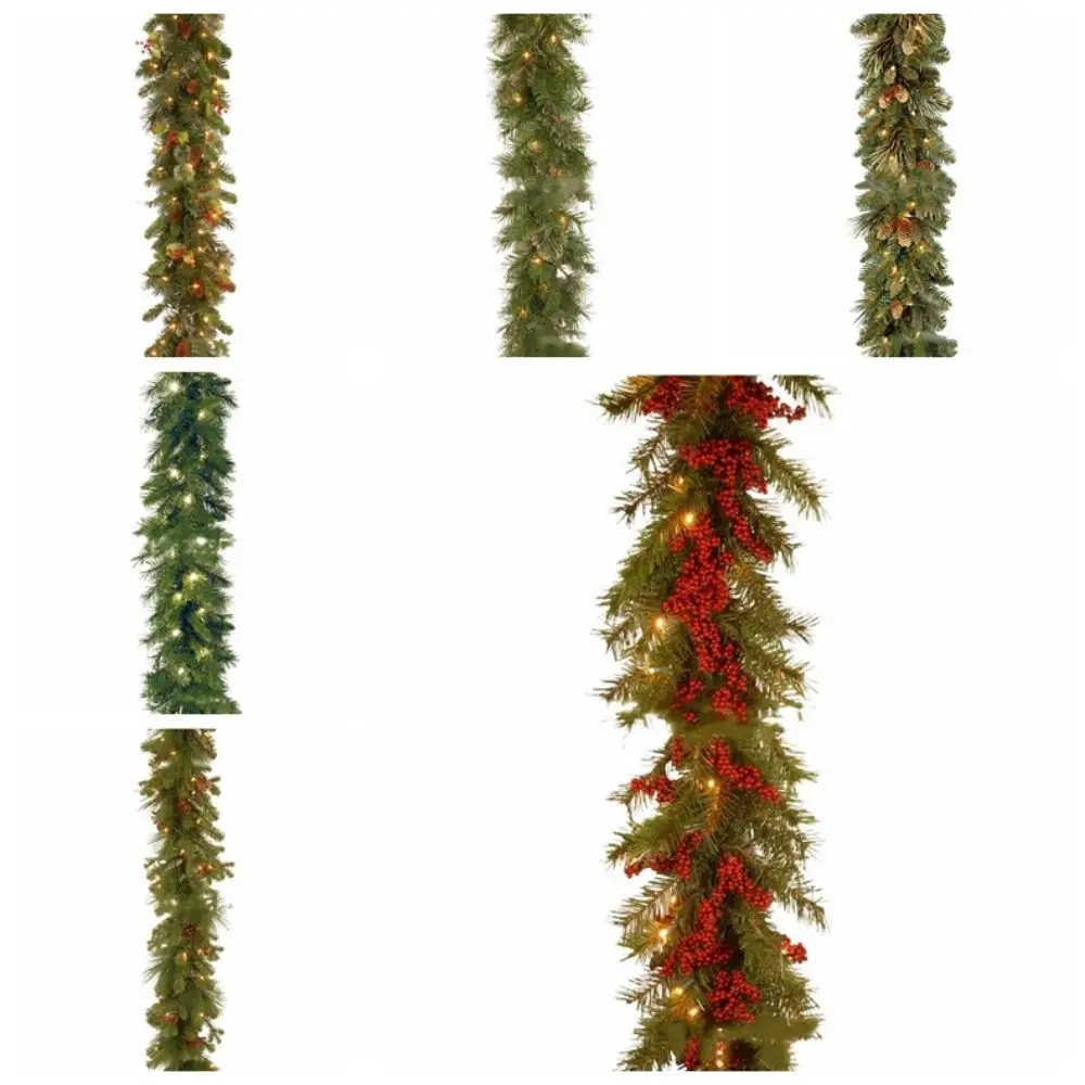 30 LED Lights Christmas Garland 180cm/6 Feet Green Red Fruit Illuminated Rattan Bendable Pine Cone Berry