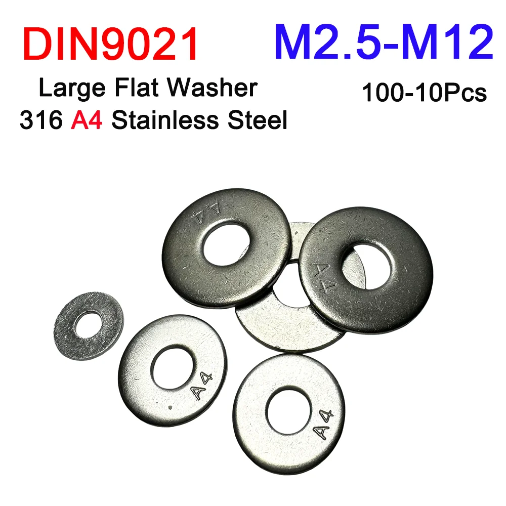 10-100Pcs 316 Stainless Steel GB96 DIN9021 Extra Large Size Big Wide Thick Flat Washer Plain Gasket M2.5 M3 M4 M5 M6 M8 M10 M12