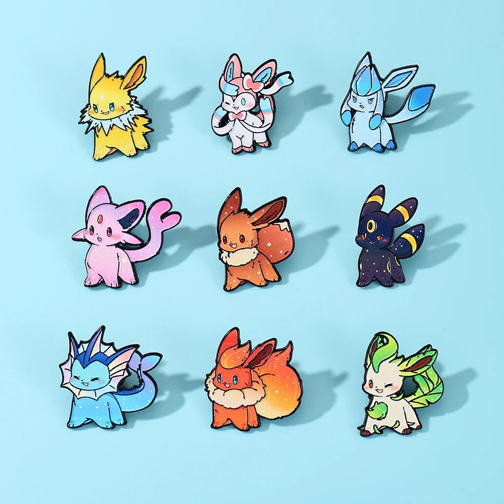 9Pcs Eeveelutions Enamel Pins Set Cute Pokemon Eevee Brooches for Backpacks And Bags Lapel Badges Jewelry Gift for Fans view 5