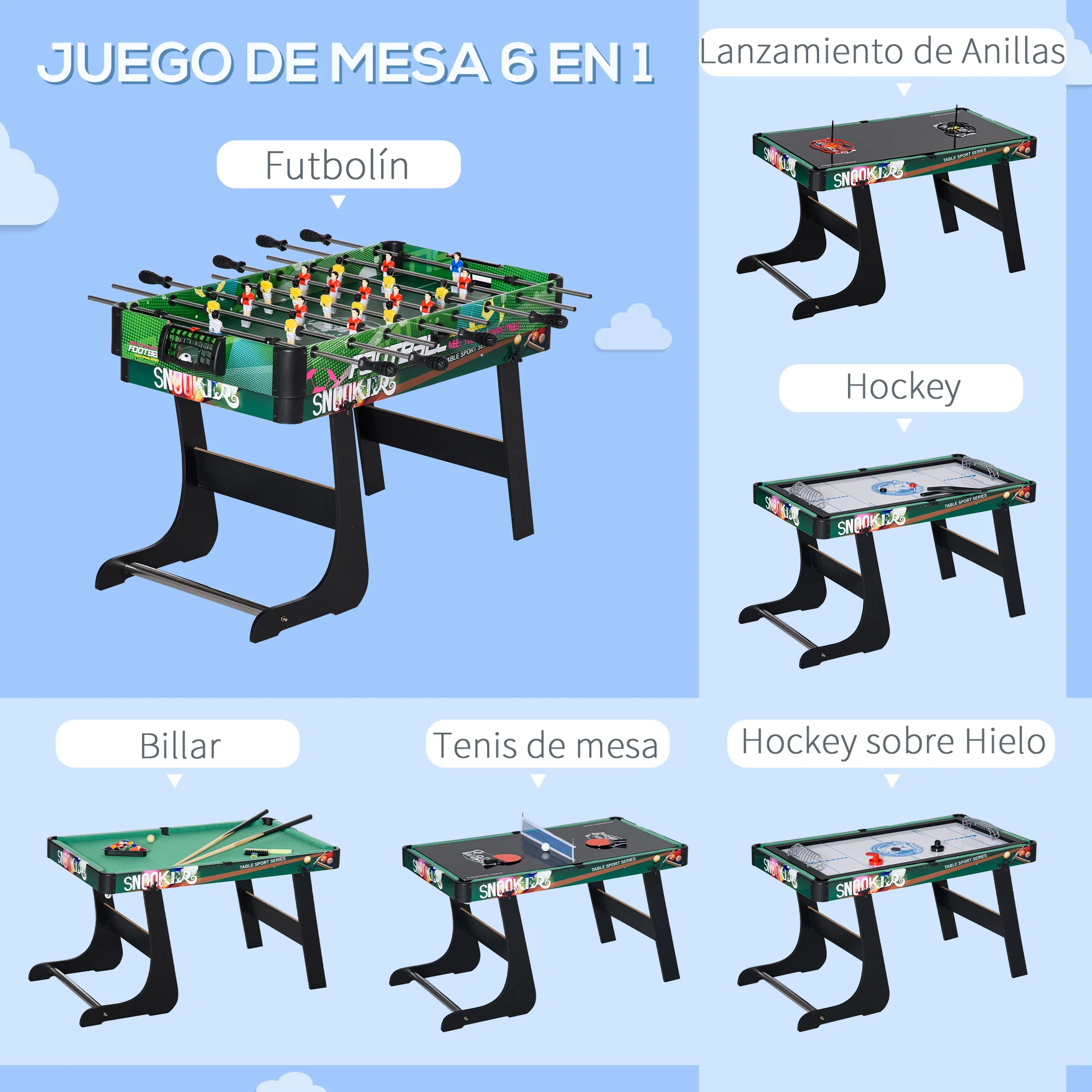 Table multi-jeux 6-en-1 - HOMCOM - baby-foot, billard, ping-pong, hockey, jeu d'anneaux - mdf, inox - 118x104x71cm - multicolore - Jeux - Jouets Table multi-jeux 6-en-1 - HOMCOM - baby-foot, billard, ping-pong, hockey, jeu d'anneaux - mdf, inox - 118x104x71cm - multicolore - Jeux - Jouets