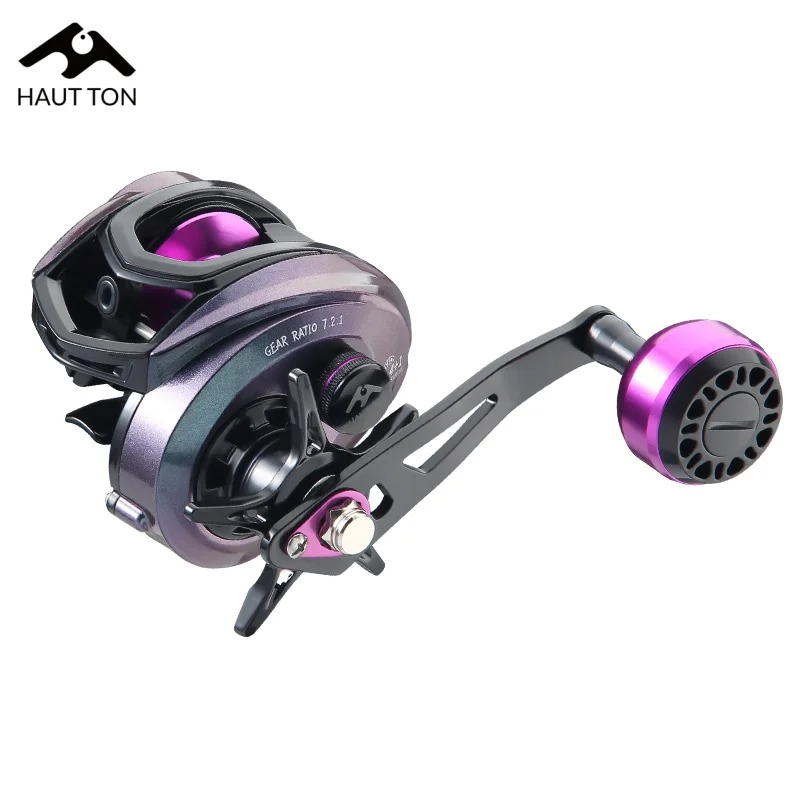 HAUT TON Lila Heavy Duty Baitcaster Angelrolle 10KG Max Drag 4+1BB 7,2:1 Übersetzungsverhältnis für Bass Feshwater Salzwasser Langes Angeln