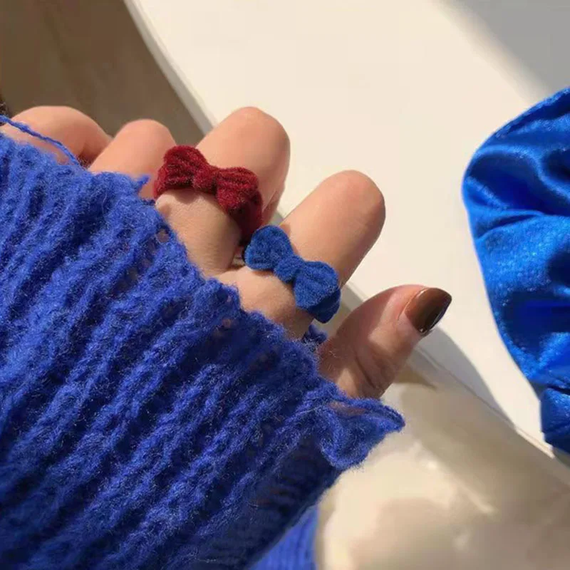 Trendy Vintage Flocking Rings for Women Bow Knot Velvet Winter Ring Girls Party Proposal Wedding Jewelry Christmas New Year Gift