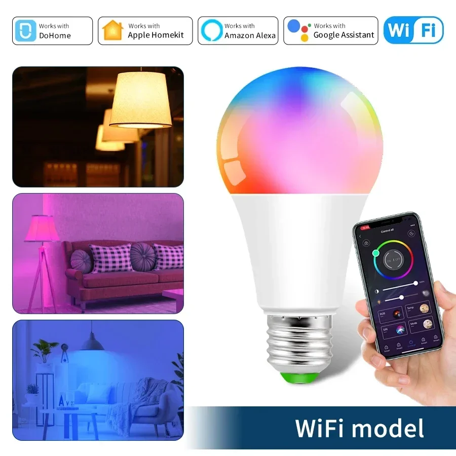 WiFi Smart LED Light Bulb DoHome E27 12W RGB Dimmable Led Light Works With Google Home HomeKit For Bedroom Living Room Decor