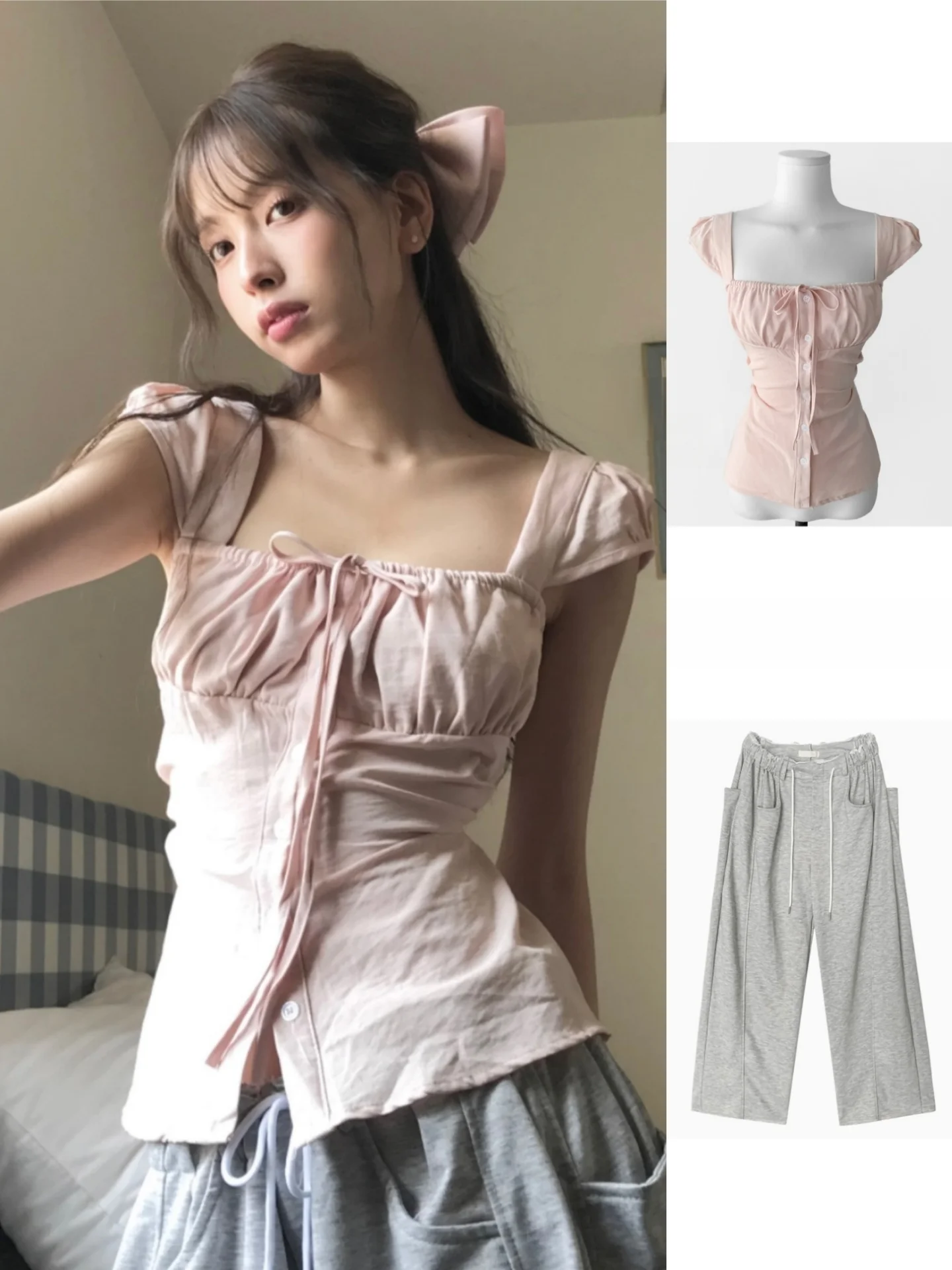 

Розовые летние повседневные свободные женские брюки с завязками на талии в корейском стиле, прямые, для офиса, без застежек