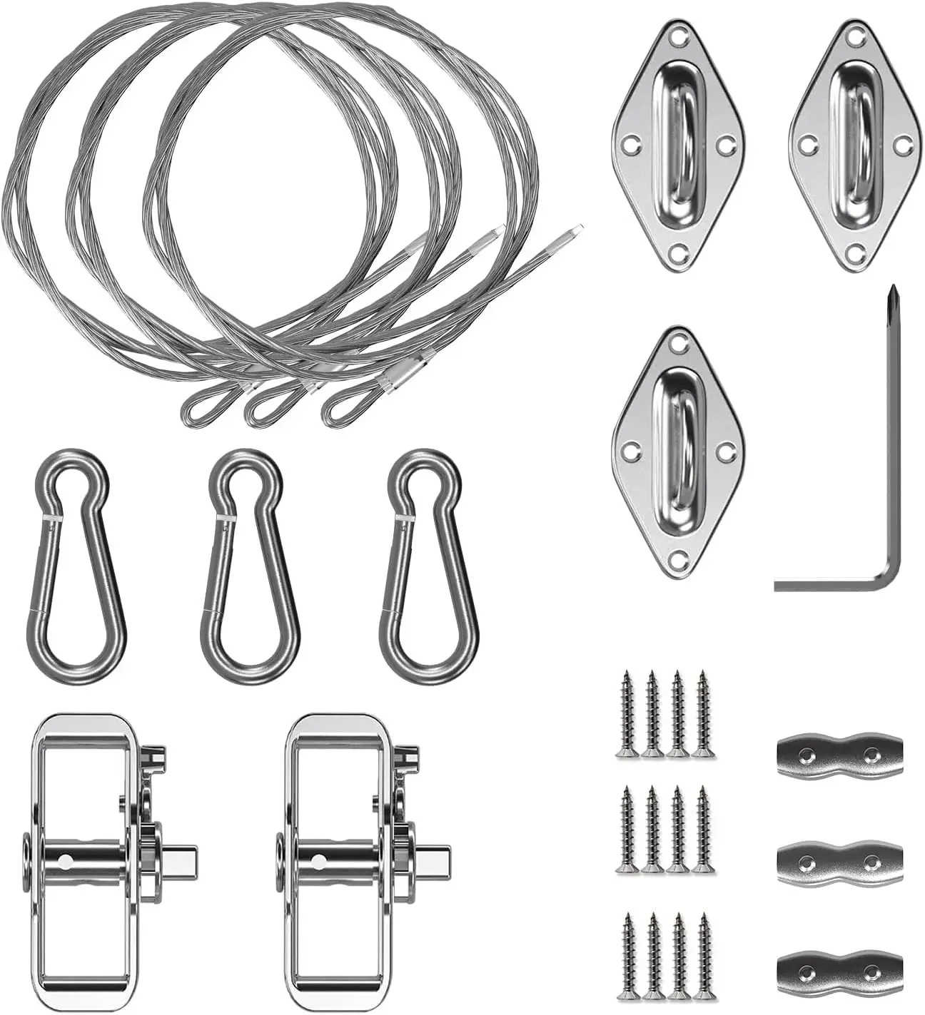 Sunshade Sail Hardware Kit with 6ft Wire and Cable Padded Eye Hook Winch for Triangle Sunshade Sail Installation
