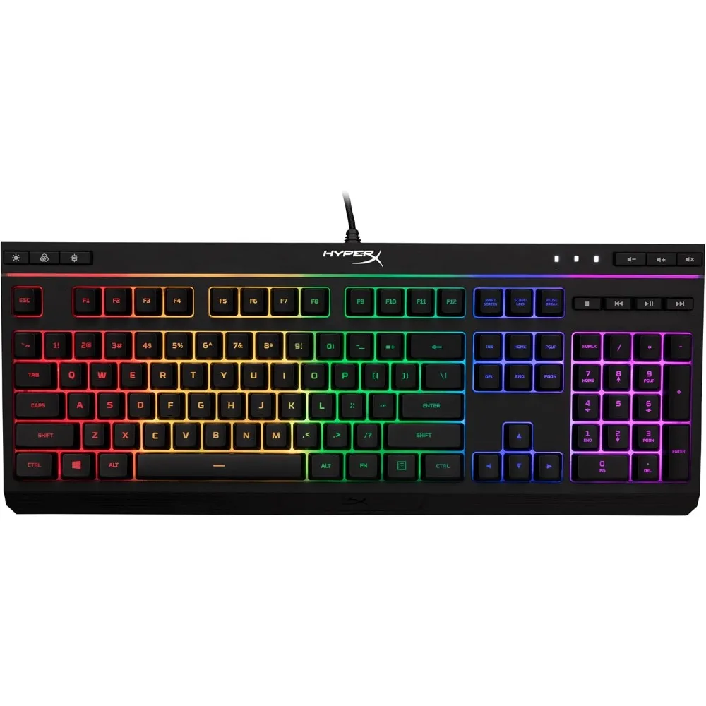 Membrane Gaming Keyboard with Silent Keys, LED Lighting, Spill Resistance and Media Controls - Black