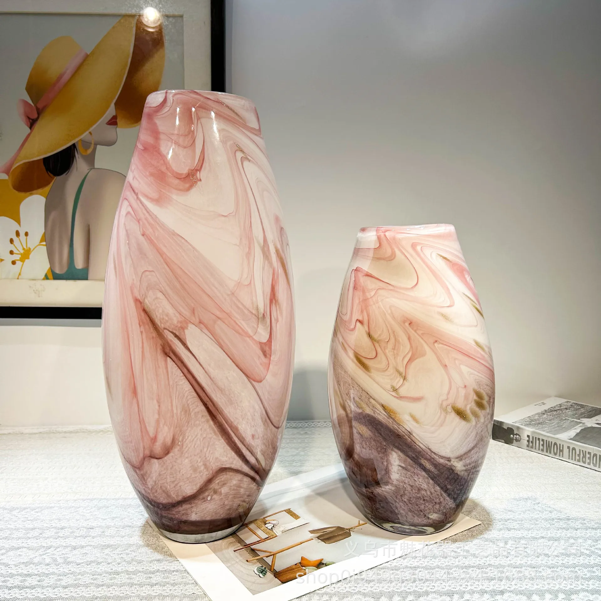 

Modern ink painting style handmade glazed vase dining table flower arrangement office creative ornament decoration