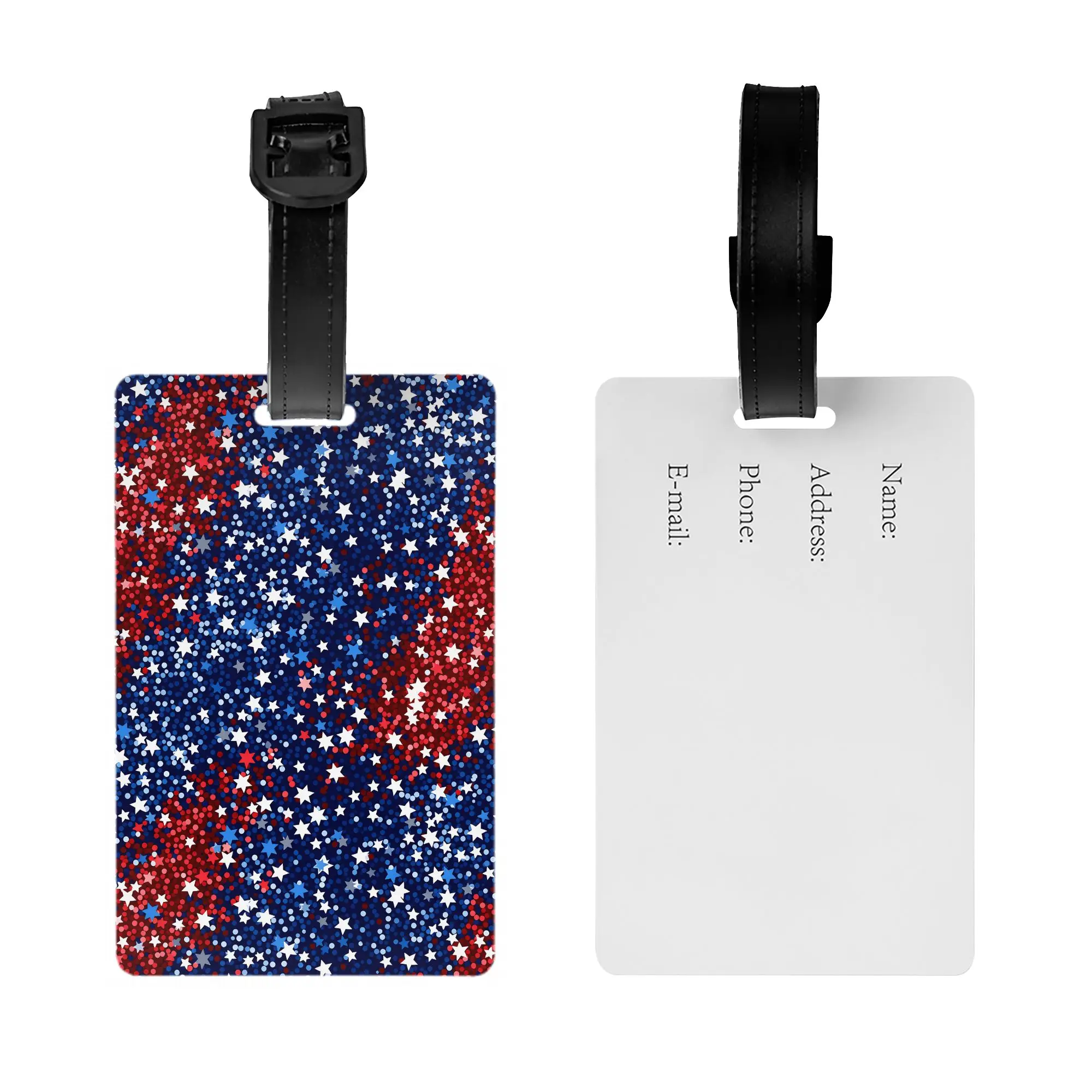 4th of July Patriotic Red White Blue Glitter Star Pattern Luggage Tag for Suitcases Funny  Baggage Tags Privacy Cover ID Label