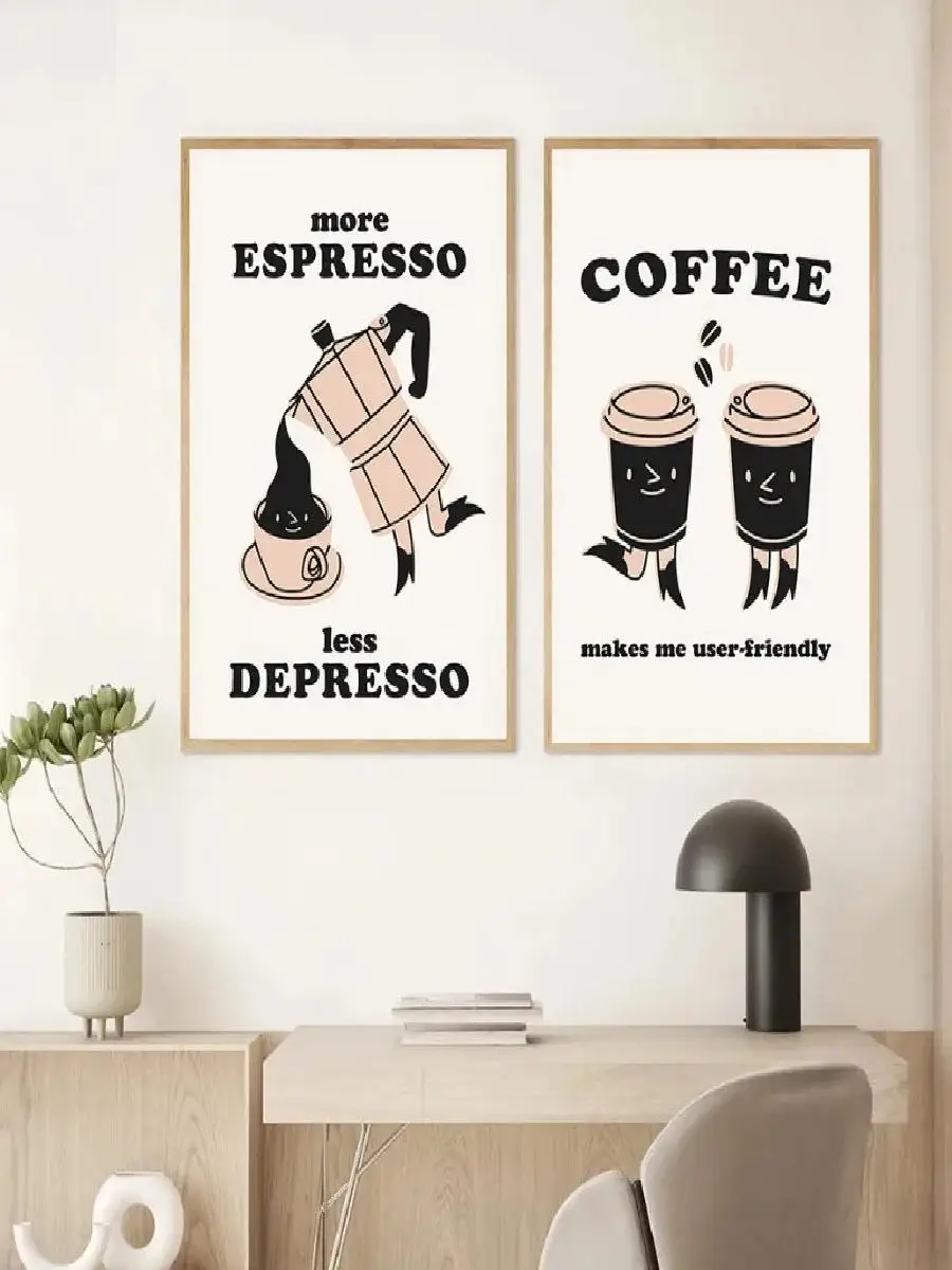 More Espresso Less Depresso Funky Cafe Coffee Quotes Wall Art Prints Canvas Poster Pictures for Kitchen  Home Decor  Unique Wall