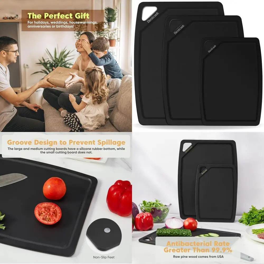 

Set of 3 Wood Fiber Cutting Boards, Composite Chopping Boards with Juice Groove, Dishwasher Safe, Non-Toxic, BPA-Free, Non-Porou
