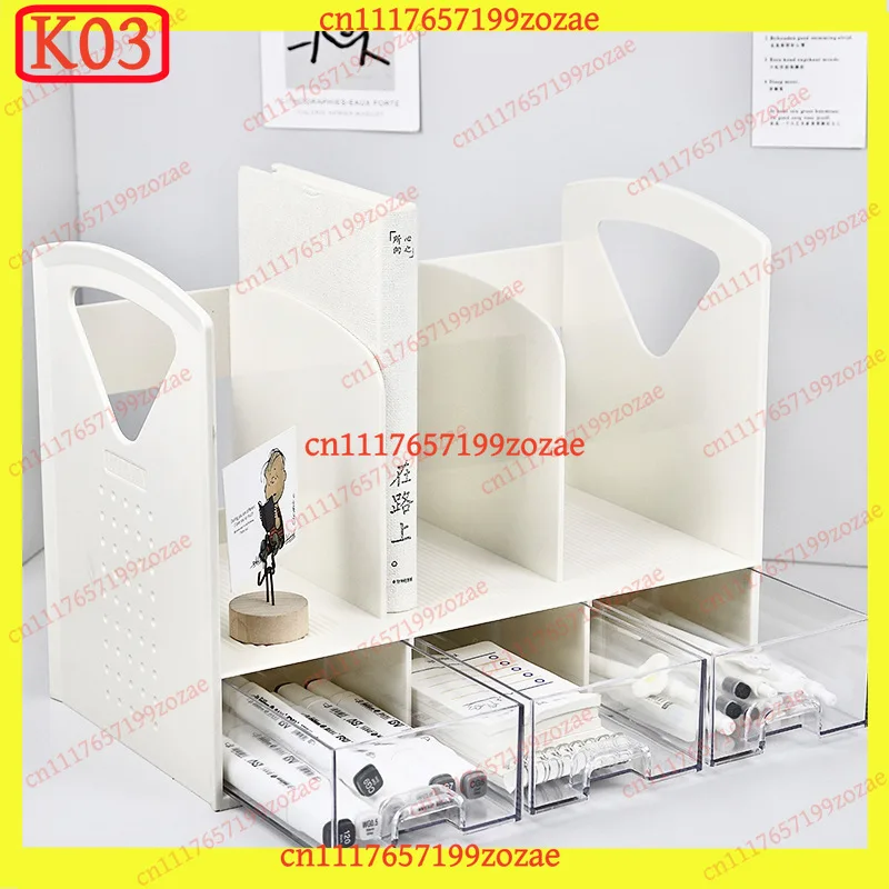 K03 Desktop Bookend with Drawers 3 Compartments Storage Rack for Student Desk Office Document Organizer, Replacement Parts