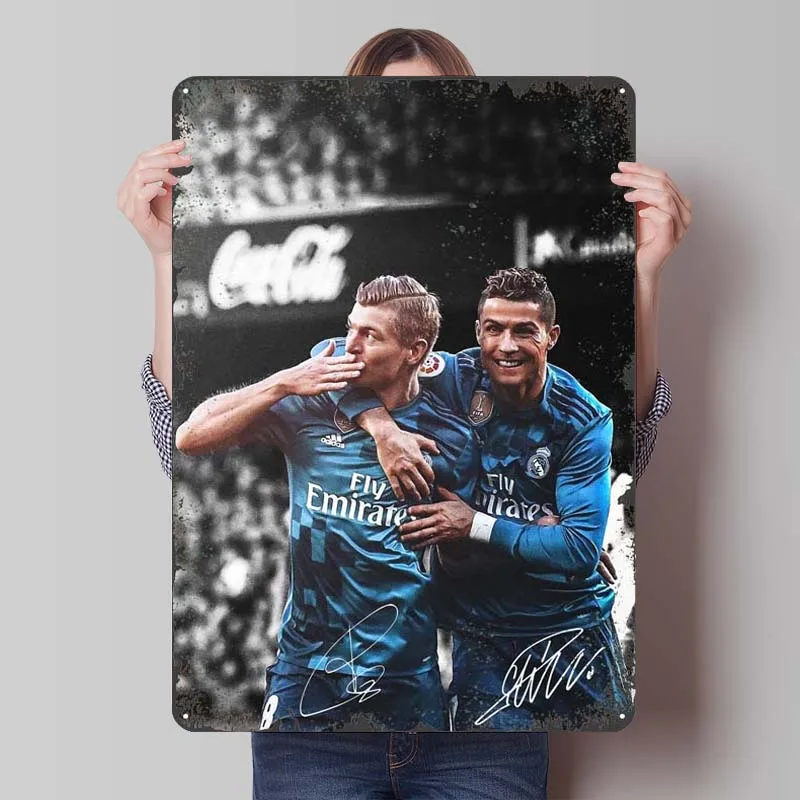 Cristiano Ronaldo And Toni Kroos Tinplate Sign Sports Poster Wall Art Mural Customizable Metal Signs for Wall Art Decoration