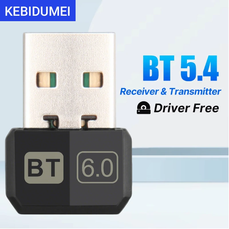 KEBIDUMEI USB Bluetooth 6.0 Adapter Bluetooth 5.4 Dongle for PC Wireless Mouse Keyborad Music Audio Receiver USB Transmitter