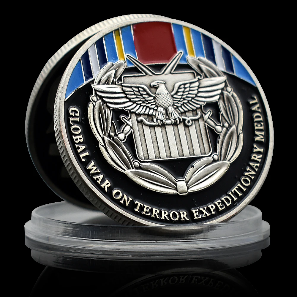 Global War on Terror Expeditionary Medal Challenge Coin Collectibles Honor Badge Commemorative Medal in Capsule