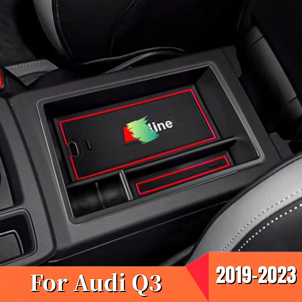 

For Audi Q3 2019 2020 2021 2022 2023 ABS Plastic Car Armrest Storage box Grid Cover Trim Sticker Car Styling Accessories 1pcs