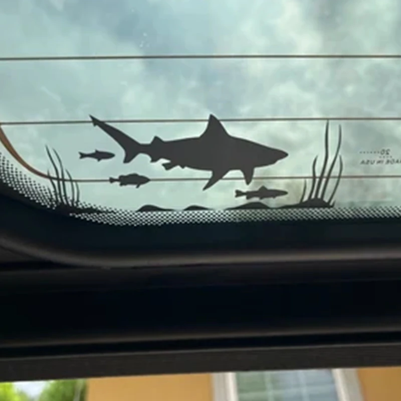 Ocean Adventure Shark And Fish Car Sticker Waterproof Vinyl Front Windshield Decal Marine Animal Pattern Vehicle Exterior Decor