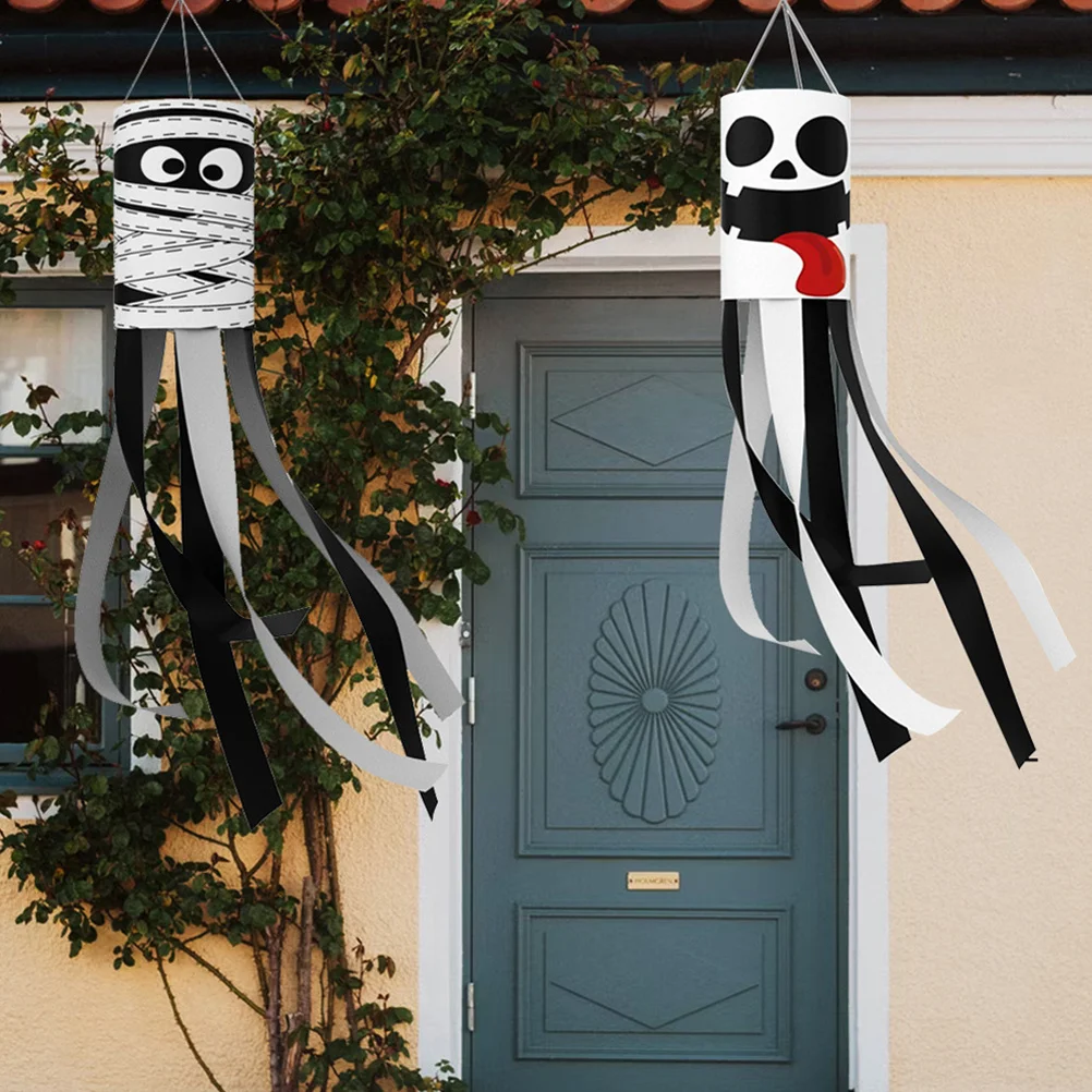 

4Pcs Halloween Windsock Ghost Design Outdoor Hanging Decoration Ornament for Party Garden Halloween Windsock