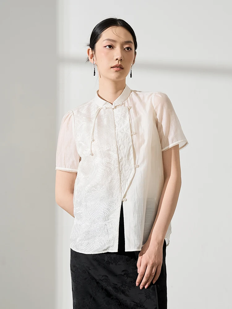 

Zuìhòu Qīngfēng New Chinese Sle Silk Silk ort Sve irt Women Lightweight National Sle Button up Blouse