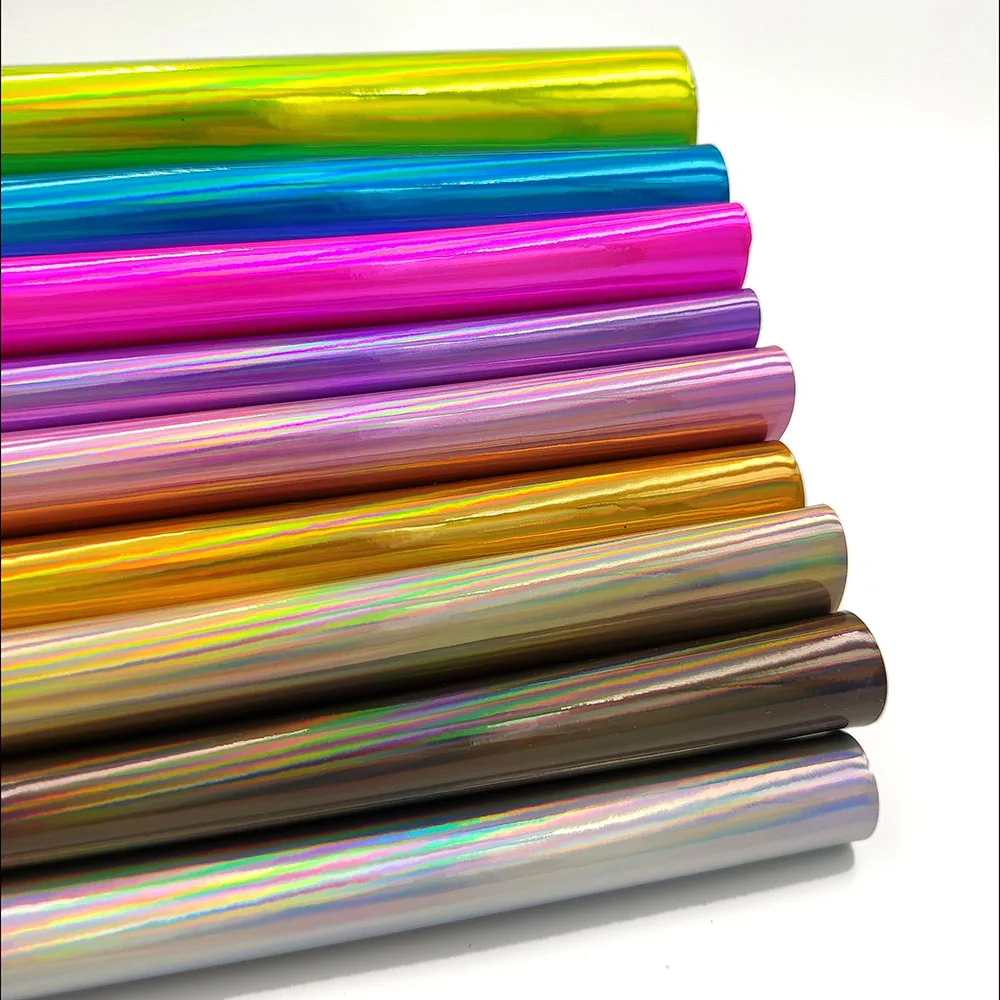 Laser Holographic Iridescent Rainbow PU Synthetic Leatherette Sewing Fabric Bag Bow Decor Gift Craft Cloth DIY Handmade Material