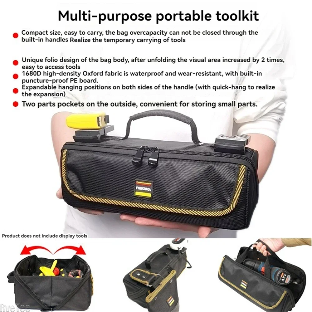 Unfoldable Zipper Electrician Tool Pouch NAKIOO 1680D Wear-resistant Portable Tool Organizer Bag for Men Gift