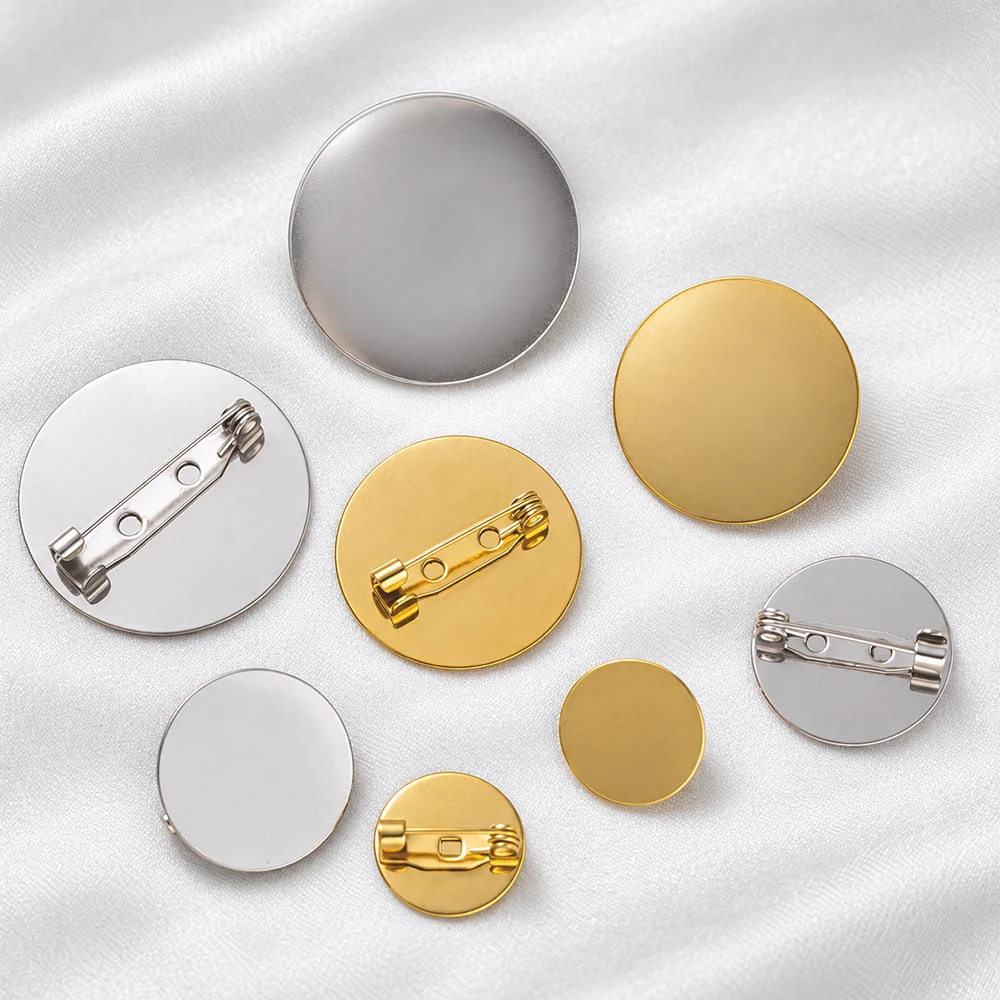 5pcs Stainless Steel Round Brooch Bezel Blank Trays With Safety Pin Clasp for Diy Brooches Jewelry Name Tag Making Accessories