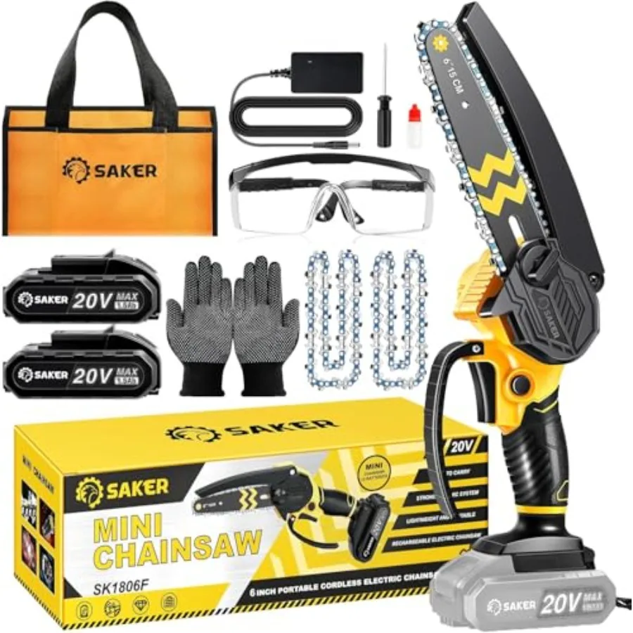 

Mini Chainsaw Cordless 6-Inch-Switch Security Lock-Cordless Power Chain Saws-Handheld Small Chainsaw for Cutting Wood Trimming