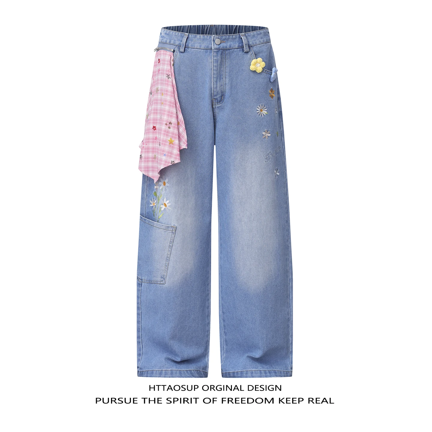 HTTAOSUP American Retro Floral Embroidery Straight Leg Jeans Women's Casual Versatile Long Pants Autumn Wear Cotton Polyester...