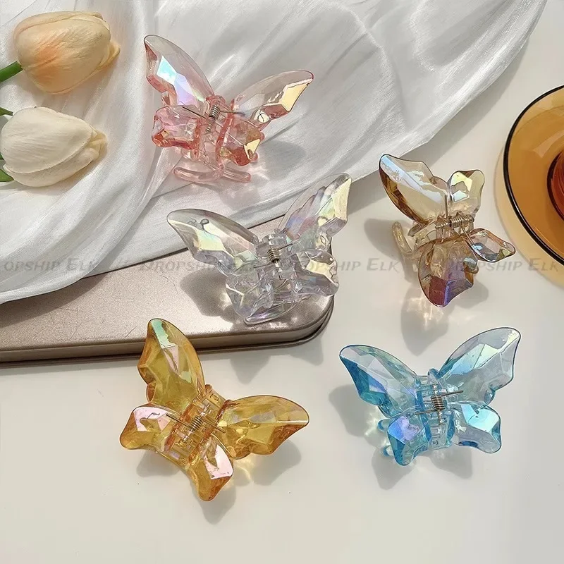Хрустальная бабочка, русалка, коготь для волос, зажим для девочек, зажим на затылке, прозрачные большие заколки для волос, заколки для волос, головной убор, аксессуары для волос