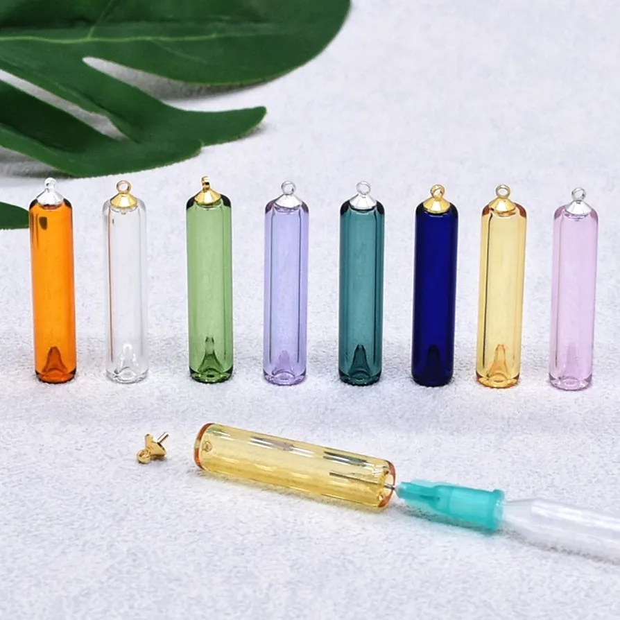 1piece SNASAN Coloured Diffuser Perfume Glass Bottle Necklace Pendant Refillable Glass Vial Charms With Beads Cap Jewelry Making