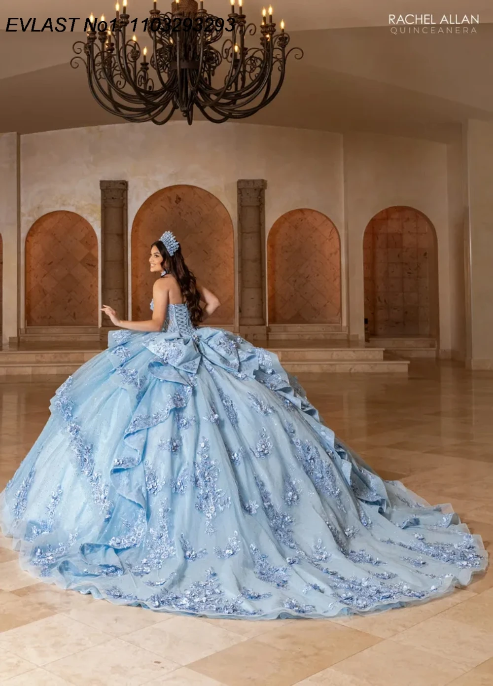 فستان Quinceanera باللون الأزرق الملكي اللامع مخصص من EVLAST فستان حفلة مزين بالزهور مشد حلو 16 فيستدوس دي 15 أنوس E1QN755 #4