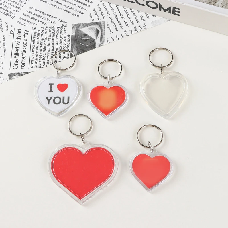 5PCS Clear Acrylic Photo Frame Keychain Pendant Blank Photo Frame Insert Key Ring Double Sided Photo DIY Material Couple Gift