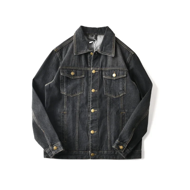 

American Vintage Plus Size 4XL Men's Casual Denim Jacket - Washed Pure Cotton Loose-fit Workwear Style Lapel Spring/Autumn Coat